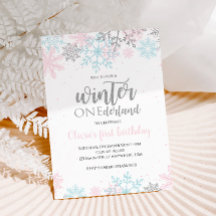 Vinter Onederland Första födelsedagen Rosa Blå Snö