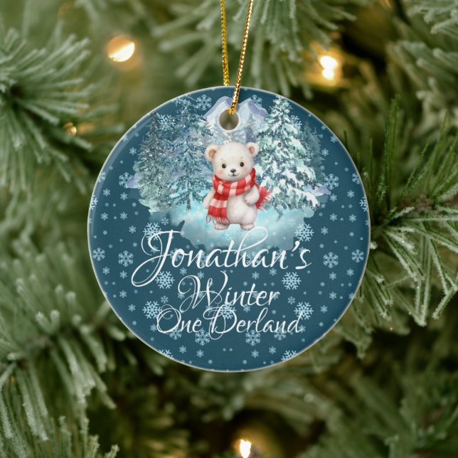 Vinter Onederland Första julklapparna Björnblå Julgransprydnad Keramik (Träd)