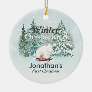Vinter Onederland Första julklappen på Sleigh Julgransprydnad Keramik