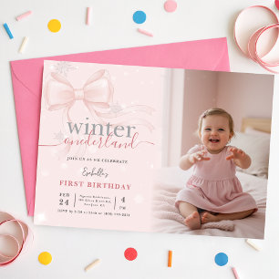 Vinter ONEderland Foto Rosa Slöja Första Födelseda Inbjudningar