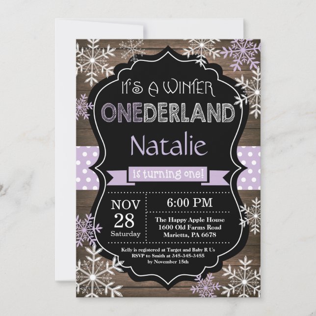 Vinter Onederland Girl 1:a födelsedagsinbjudan Inbjudningar (Framsida)