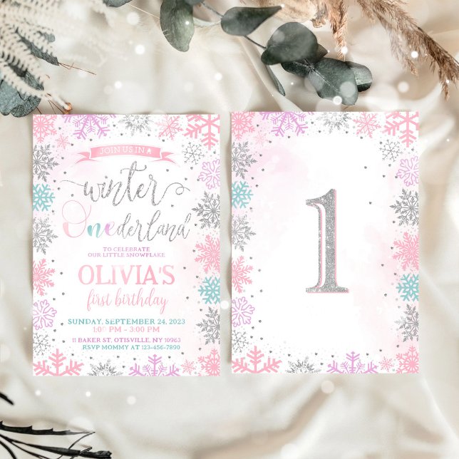 Vinter Onederland Girl 1:a födelsedagsinbjudan Inbjudningar (Skapare uppladdad)