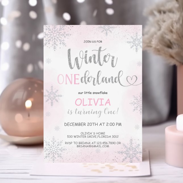 Vinter Onederland Girl Birthday Rosa Investigation Inbjudningar (Skapare uppladdad)