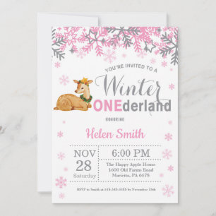 Vinter Onederland Hjort Flicka 1-årsdag Inbjudningar