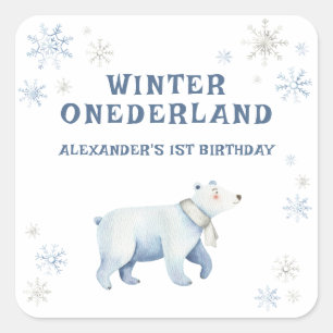 Vinter Onederland Isbjörn 1-årsdag Fyrkantigt Klistermärke