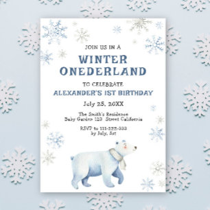 Vinter Onederland Isbjörn 1-årsdag Inbjudningar