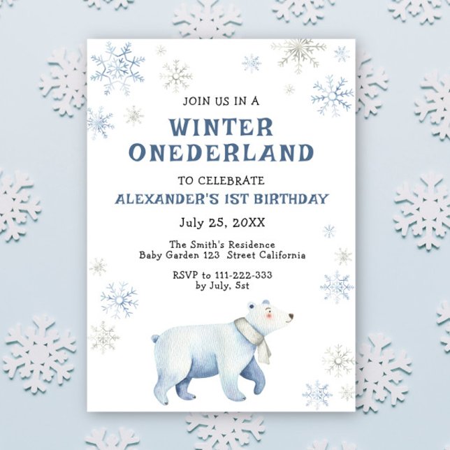 Vinter Onederland Isbjörn 1-årsdag  Inbjudningar (Skapare uppladdad)