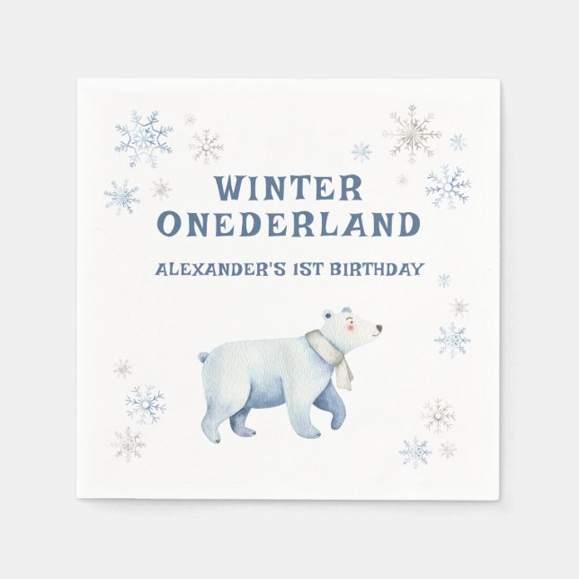 Vinter Onederland Isbjörn 1-årsdag  Pappersservett (Framsidan)
