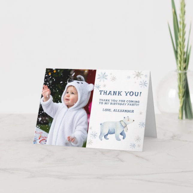 Vinter Onederland Isbjörn Födelsedag Tack Kort (Framsida)