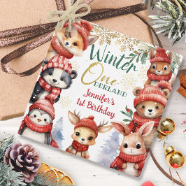Vinter ONEderland Jul 1:a födelsedag Gåvor Etiketter