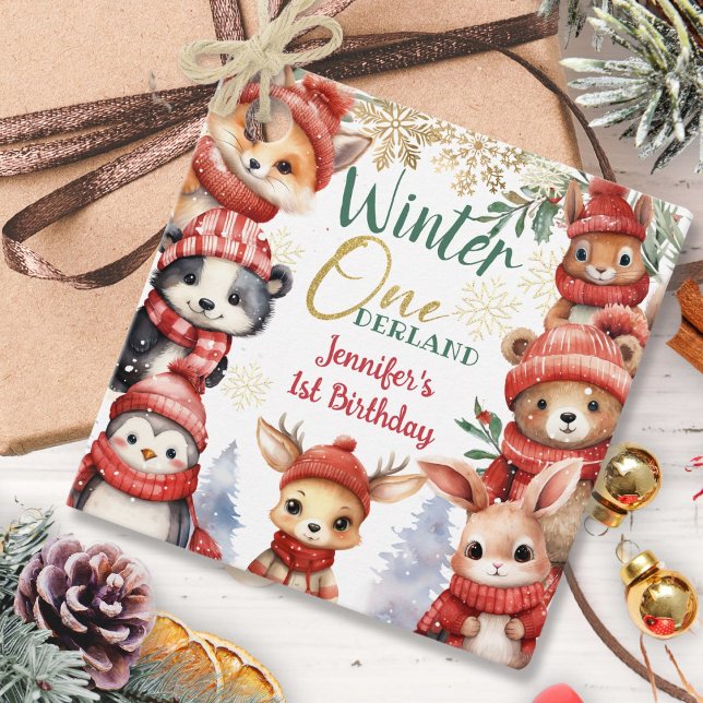 Vinter ONEderland Jul 1:a födelsedag Gåvor Etiketter (Skapare uppladdad)