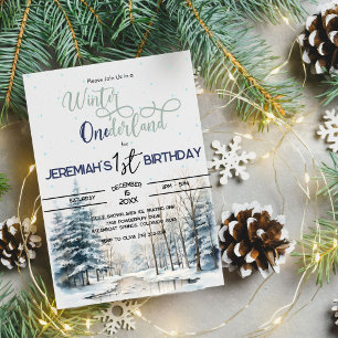 Vinter Onederland Jul 1:a födelsedag Inbjudningar