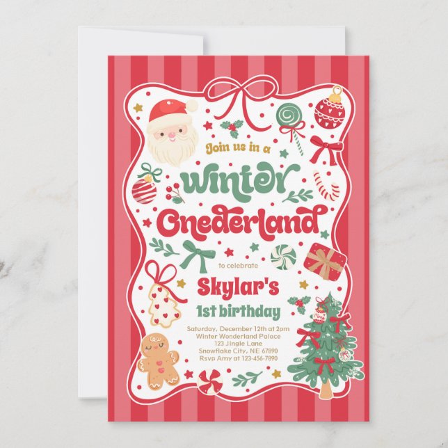 Vinter Onederland Jul Coquette Slinga Födelsedag Inbjudningar (Framsida)