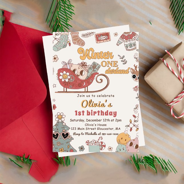 Vinter ONEderland jul Groovy Birthday Inbjudningar (Skapare uppladdad)