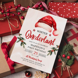 Vinter Onederland jul Santa Hat Birthday Inbjudningar