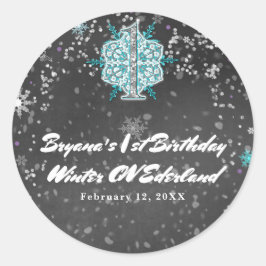 Vinter ONEderland Krita Teal & Lila 1-årsdag Runt Klistermärke