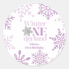 Vinter Onederland Lila Snöflinga 1-årsfest Runt Klistermärke
