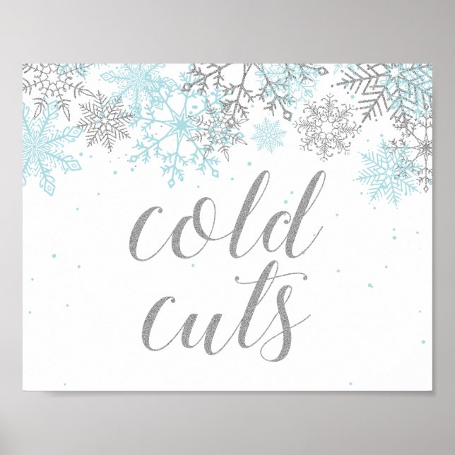 Vinter Onederland Matskylt Blå Snöflingor Poster (Framsidan)