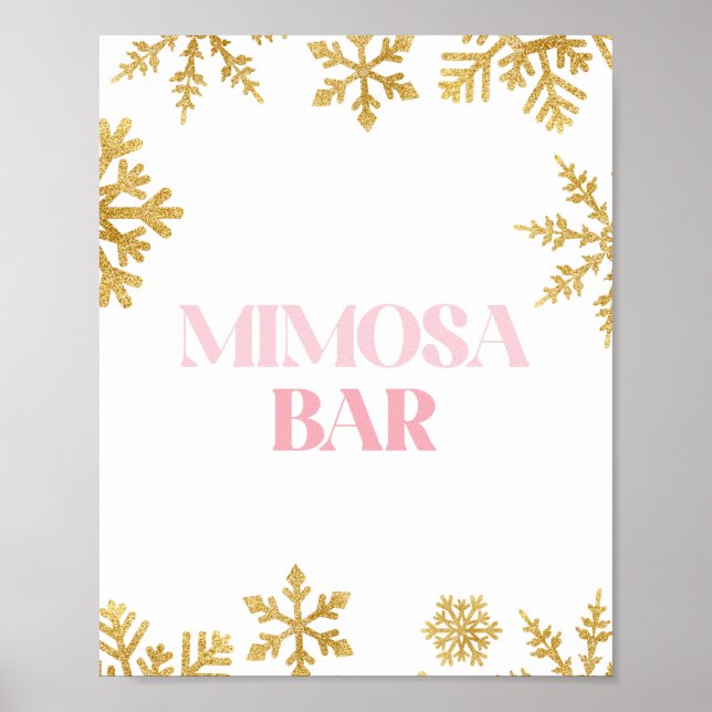 Vinter Onederland Mimosa barskylt rosa och guld Poster (Framsidan)