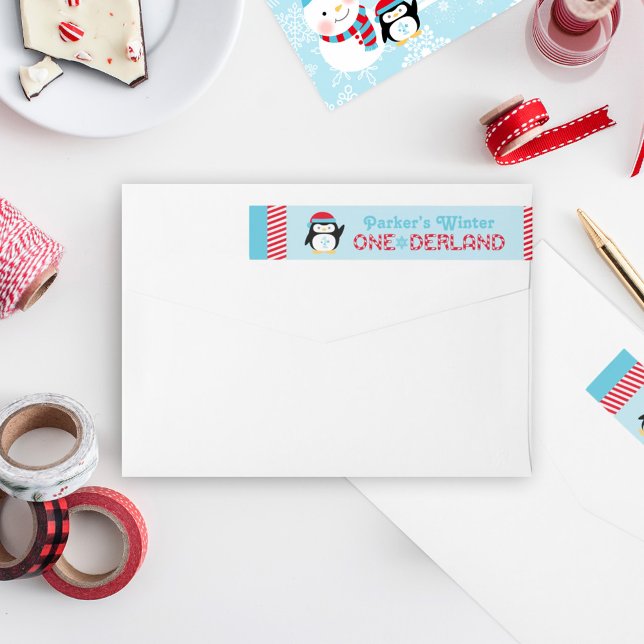 Vinter ONEderland Pingvin Godisrand Etikettband (Skapare uppladdad)