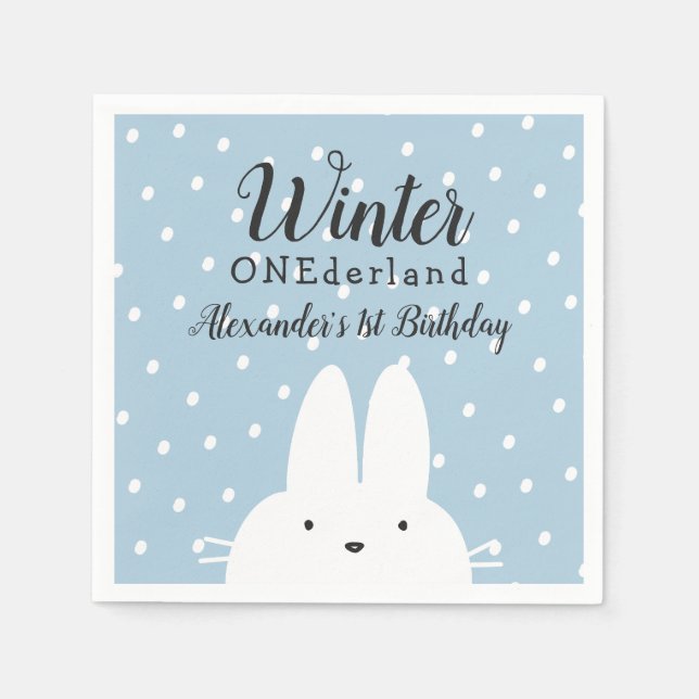 Vinter ONEderland Pojke 1-årsdag Blå Pappersservett (Framsidan)