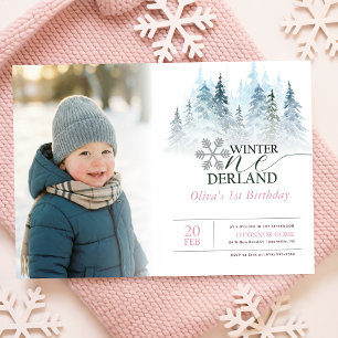 Vinter Onederland Pojke Flicka Foto 1-årsdag Inbjudningar