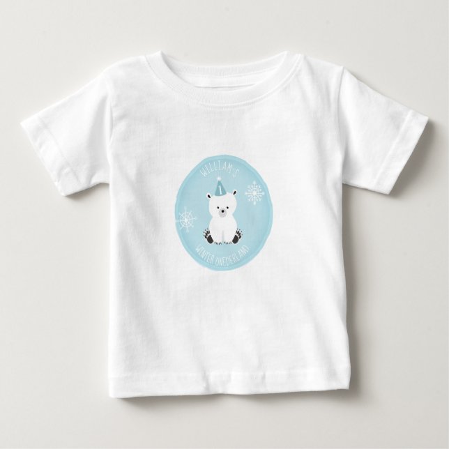 Vinter Onederland Polar Bear Blue Första födelseda T Shirt (Framsida)
