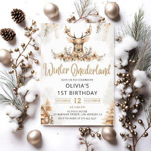 Vinter Onederland Reindeer Jul Birthday Inbjudningar