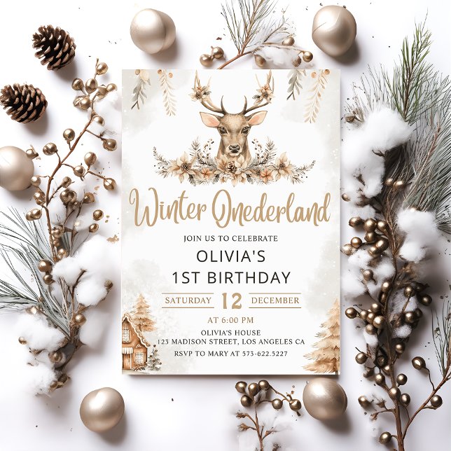 Vinter Onederland Reindeer Jul Birthday Inbjudningar (Skapare uppladdad)