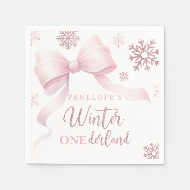 Vinter Onederland Rosa Båg Flicka 1-årsdag Pappersservett (Framsidan)