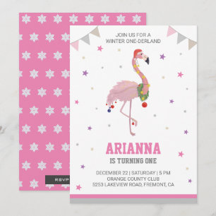 Vinter ONEderland Rosa Flamingo 1:a Födelsedagsfes Inbjudningar