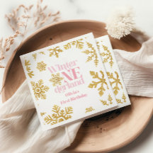 Vinter Onederland Rosa Guld Snöflinga 1-årsfest