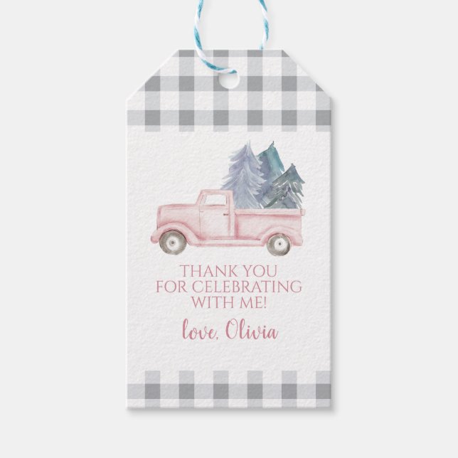 Vinter Onederland Rosa Lastbil Plaid Presentetikett (Framsidan)