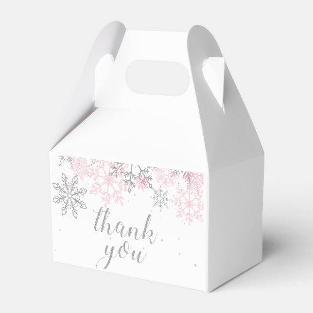Vinter Onederland Rosa Silver snöflinga tack Presentaskar (Framsidan Sidan)