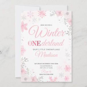 Vinter ONEderland Rosa Snöflinga 1:a Inbjudan