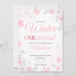 Vinter ONEderland Rosa Snöflinga 1:a Inbjudan