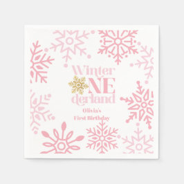 Vinter Onederland Rosa Snöflinga 1-årsfirande Pappersservett
