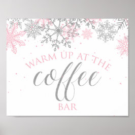 Vinter Onederland Rosa Snöflinga Kaffe Bar skylt