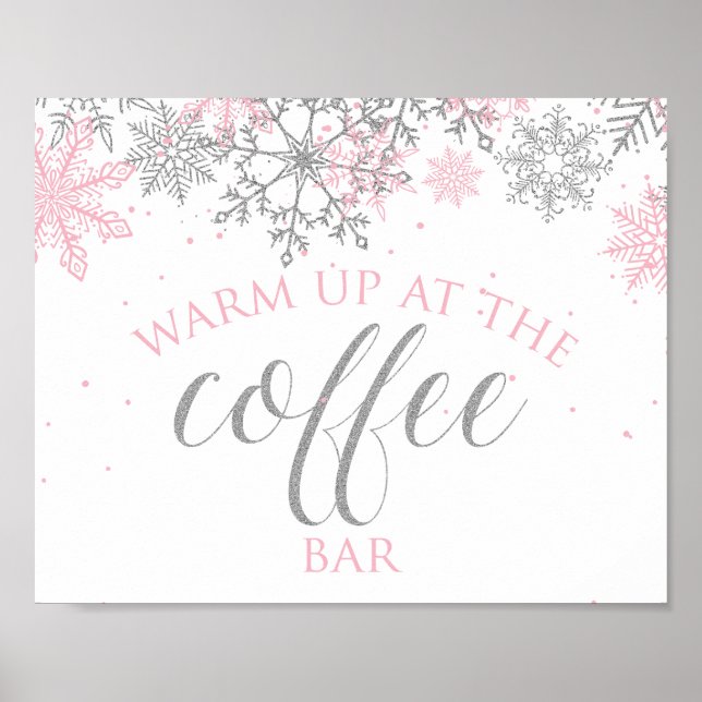 Vinter Onederland Rosa Snöflinga Kaffe Bar skylt (Framsidan)