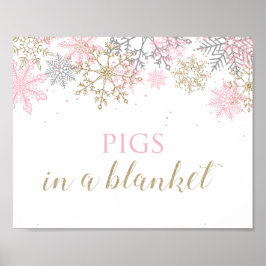 Vinter Onederland Rosa Snöflinga Matsedel 2 Poster