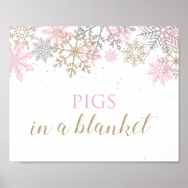 Vinter Onederland Rosa Snöflinga Matsedel 2 Poster (Framsidan)
