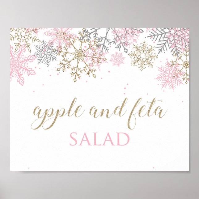 Vinter Onederland Rosa Snöflinga Matskylt 3 Poster (Framsidan)