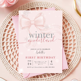 Vinter Onederland Rosa Snöflinga Slöja 1-årsfirand Inbjudningar