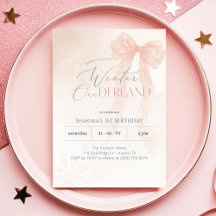Vinter Onederland Rosa Vattenfärg Bow 1-årsdag