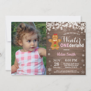 Vinter Onederland Rustik Flicka 1-årsdag Inbjudningar