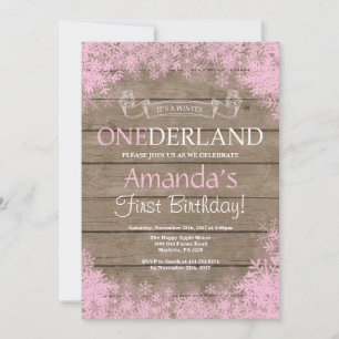 Vinter Onederland Rustik Flicka 1-årsdag Inbjudningar