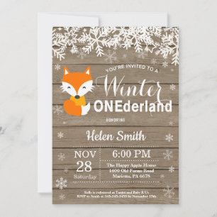 Vinter Onederland Rustik Räv 1-årsdag Inbjudningar