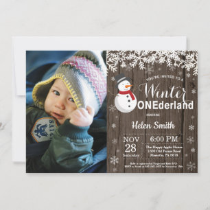 Vinter Onederland Rustik Snorman 1-årsdag Inbjudningar