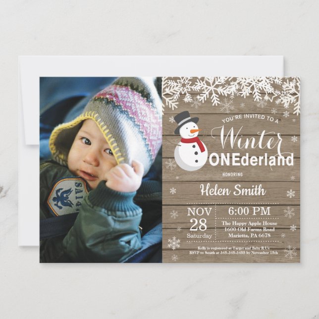 Vinter Onederland Rustik Snorman 1-årsdag Inbjudningar (Framsida)