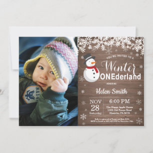 Vinter Onederland Rustik Snorman 1-årsdag Inbjudningar